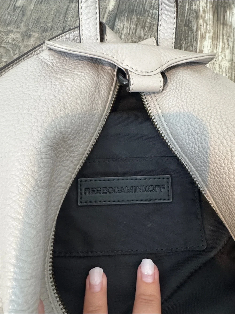 Leather Sling Backpack in Light Taupe